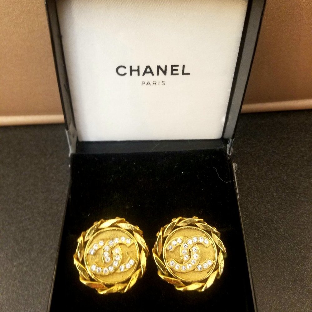 Vintage Chanel Logo Clip On Earrings
